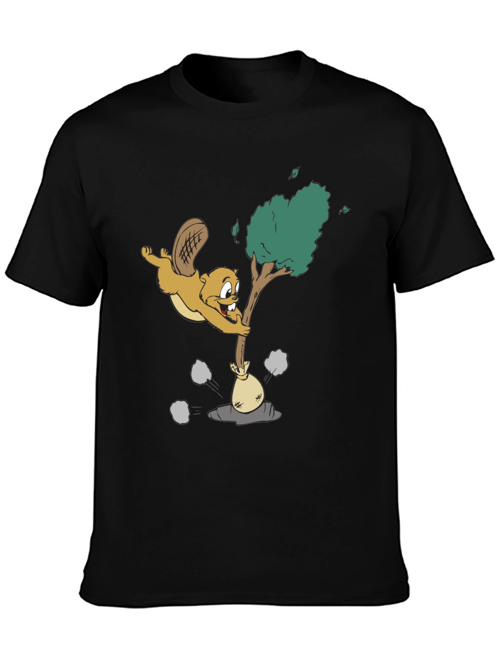 Cartoon Beaver Black T-Shirt