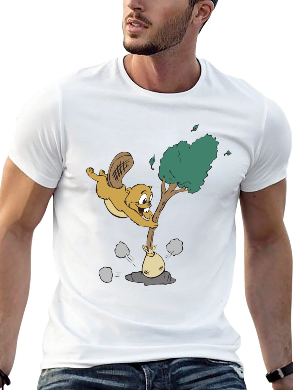 Cartoon Beaver Black T-Shirt