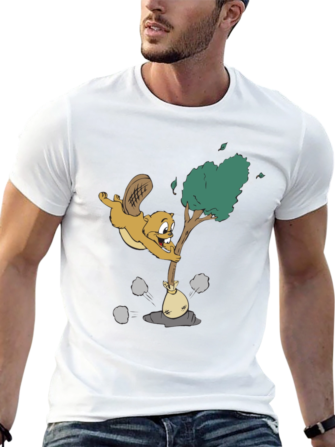 Cartoon Beaver Black T-Shirt