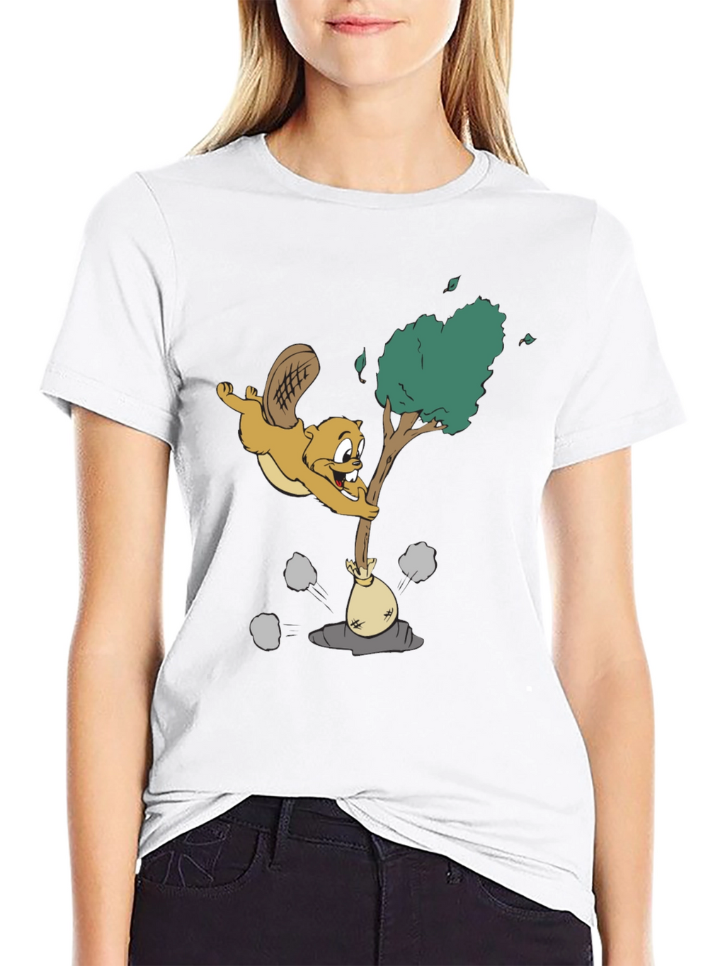 Cartoon Beaver Black T-Shirt