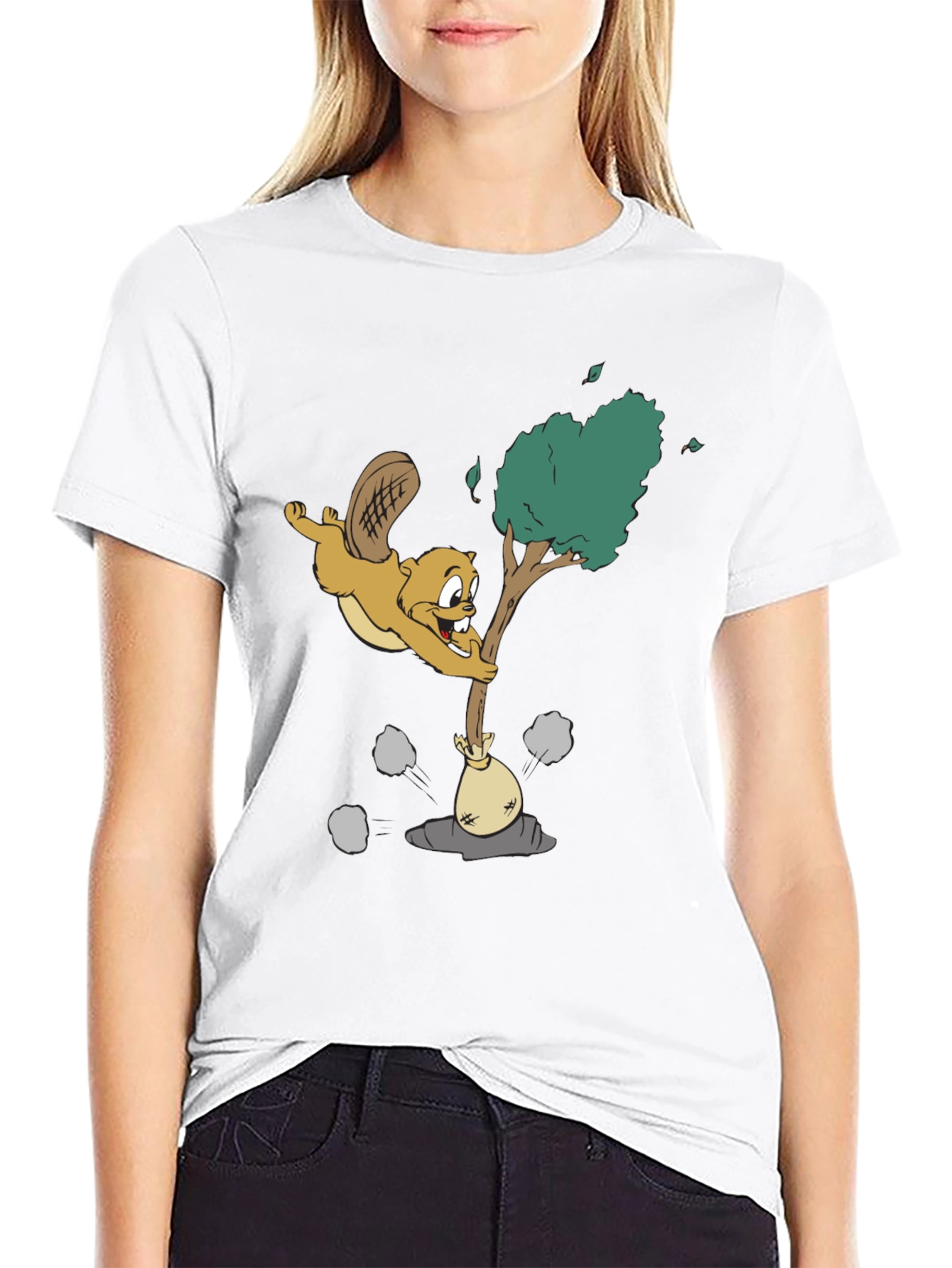 Cartoon Beaver Black T-Shirt