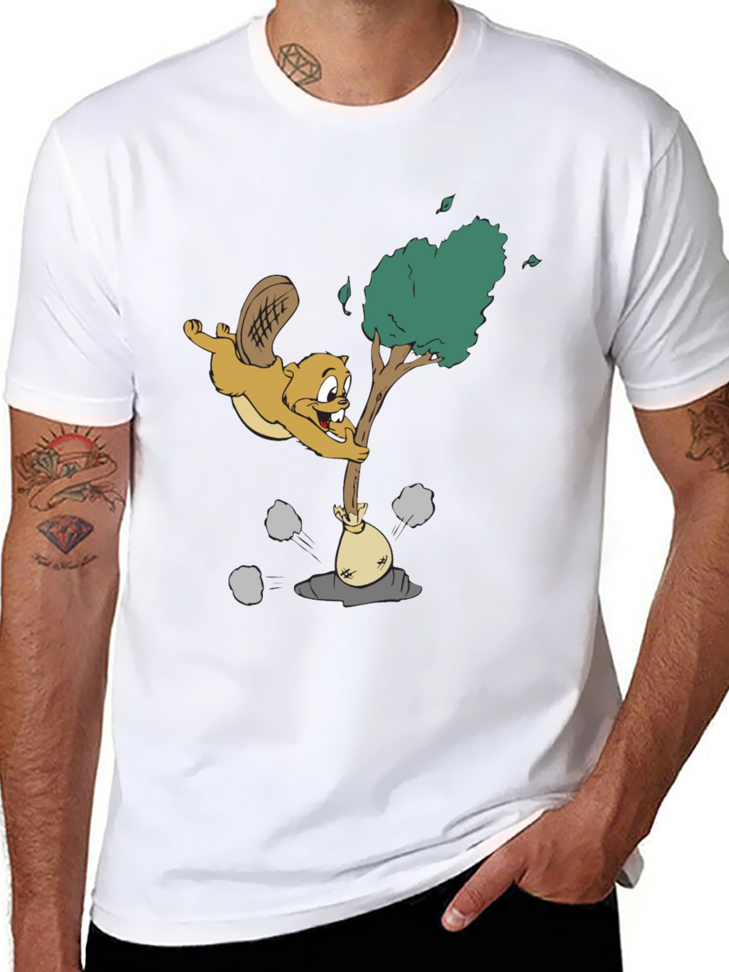 Cartoon Beaver Black T-Shirt