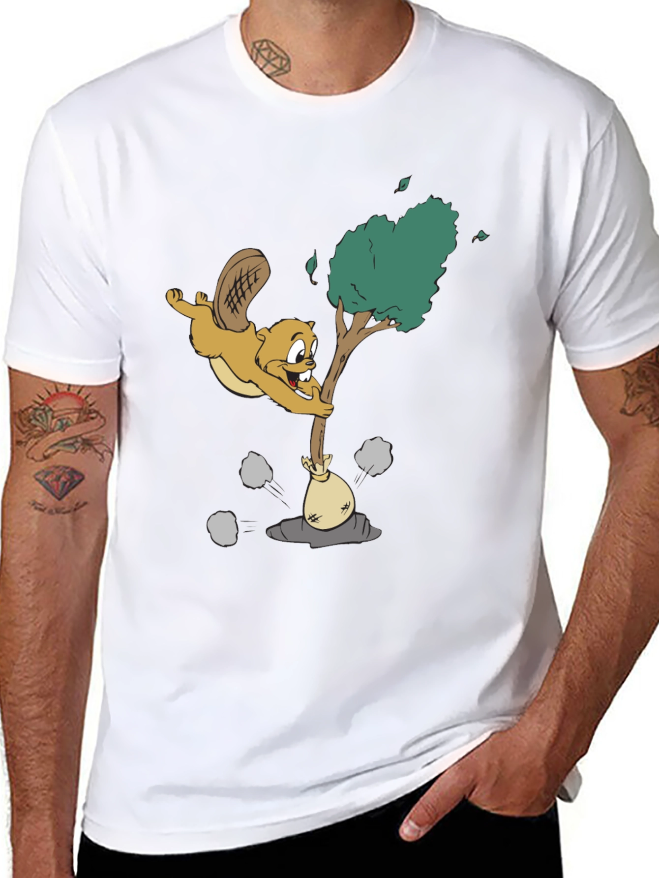 Cartoon Beaver Black T-Shirt