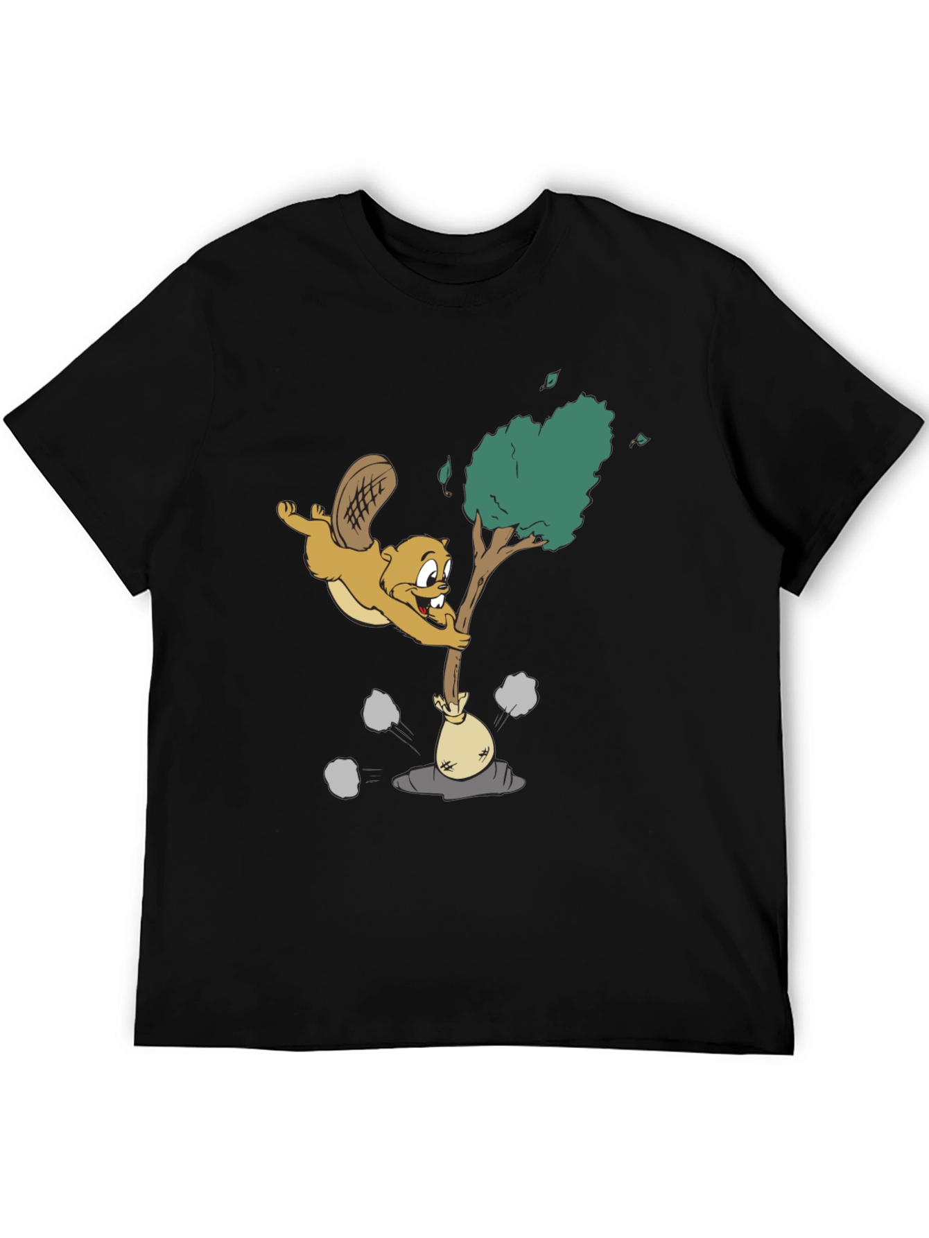 Cartoon Beaver Black T-Shirt