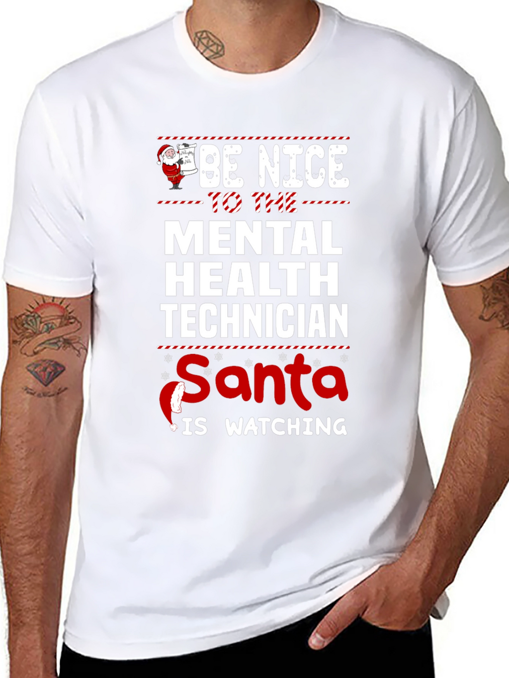 Mental Health Tech Santa Watching Christmas T-Shirt