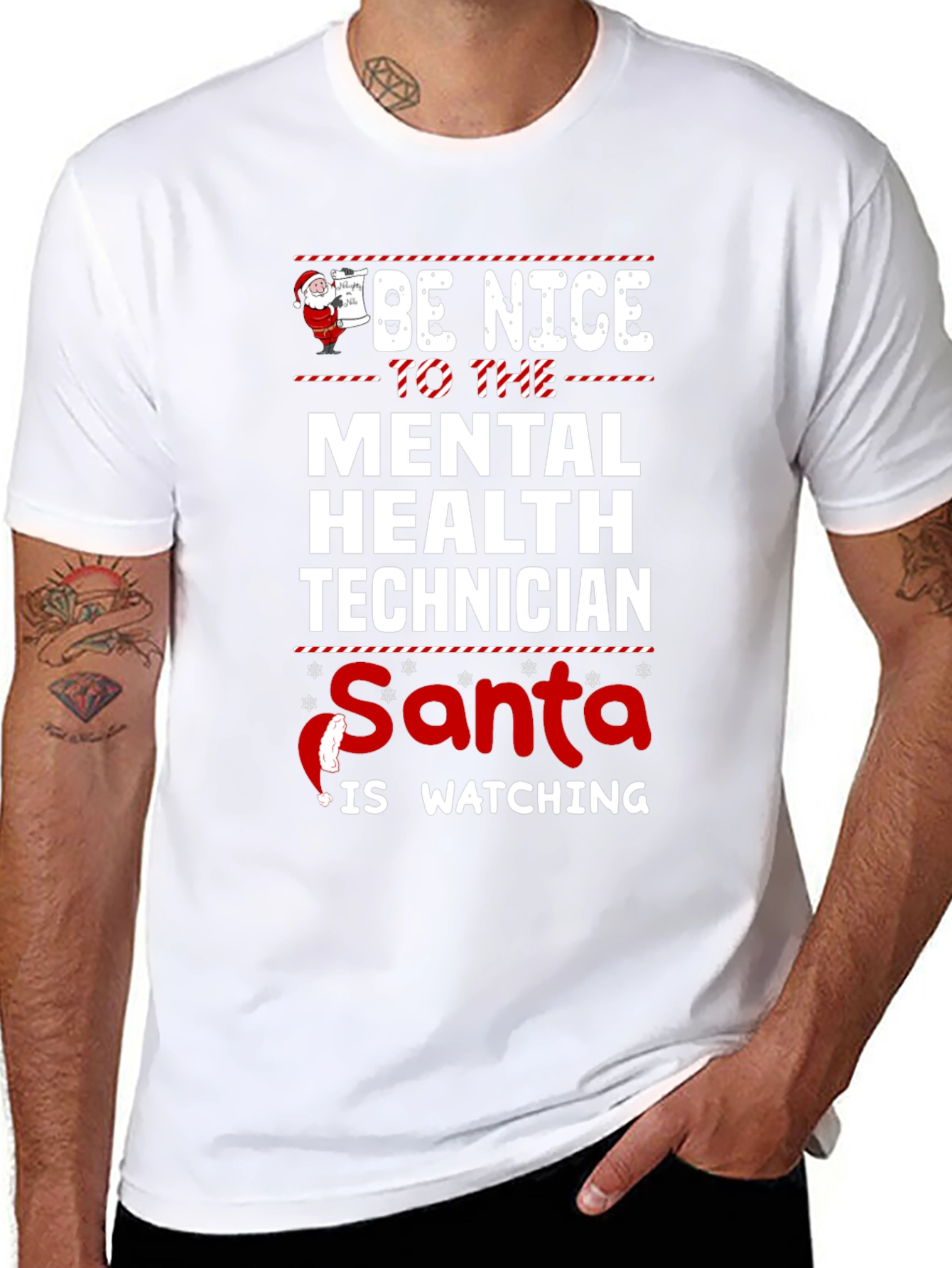Mental Health Tech Santa Watching Christmas T-Shirt