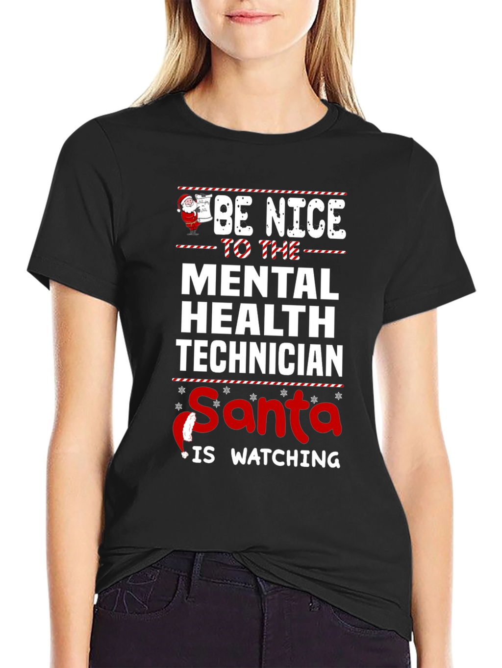 Mental Health Tech Santa Watching Christmas T-Shirt