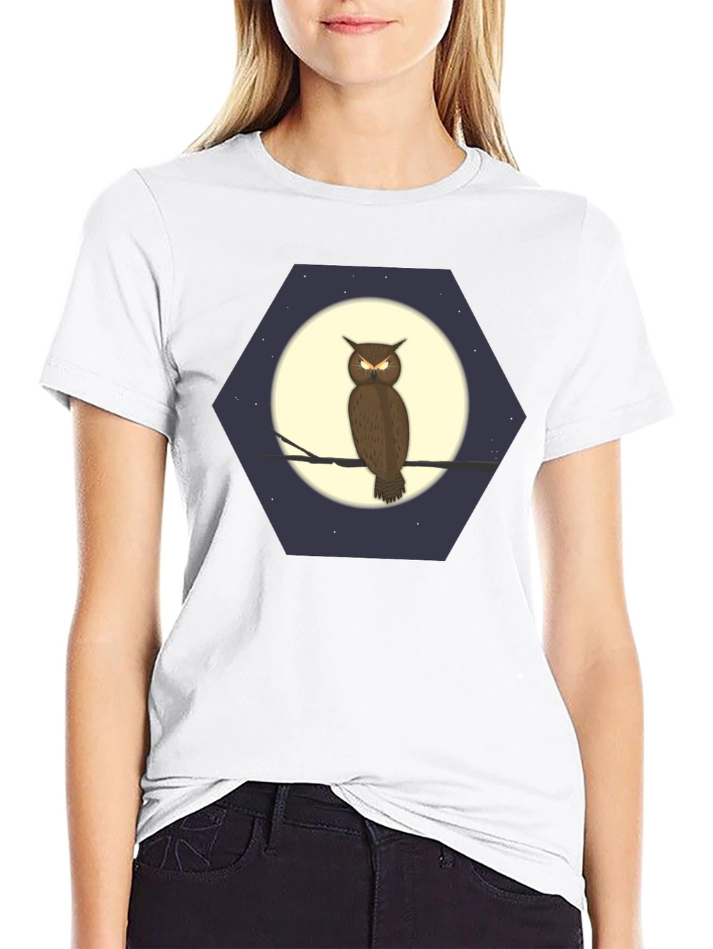 Owl Moon Hexagon Graphic T-Shirt