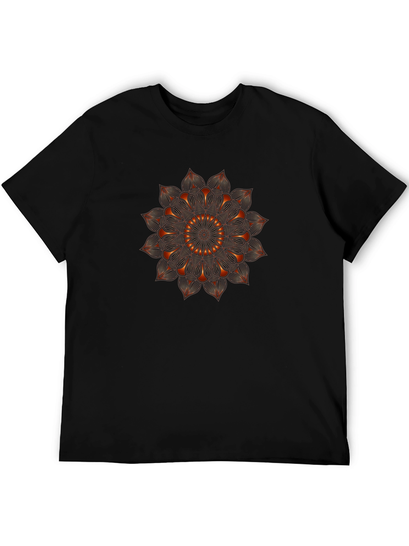 Black T-Shirt with Geometric Mandala Print