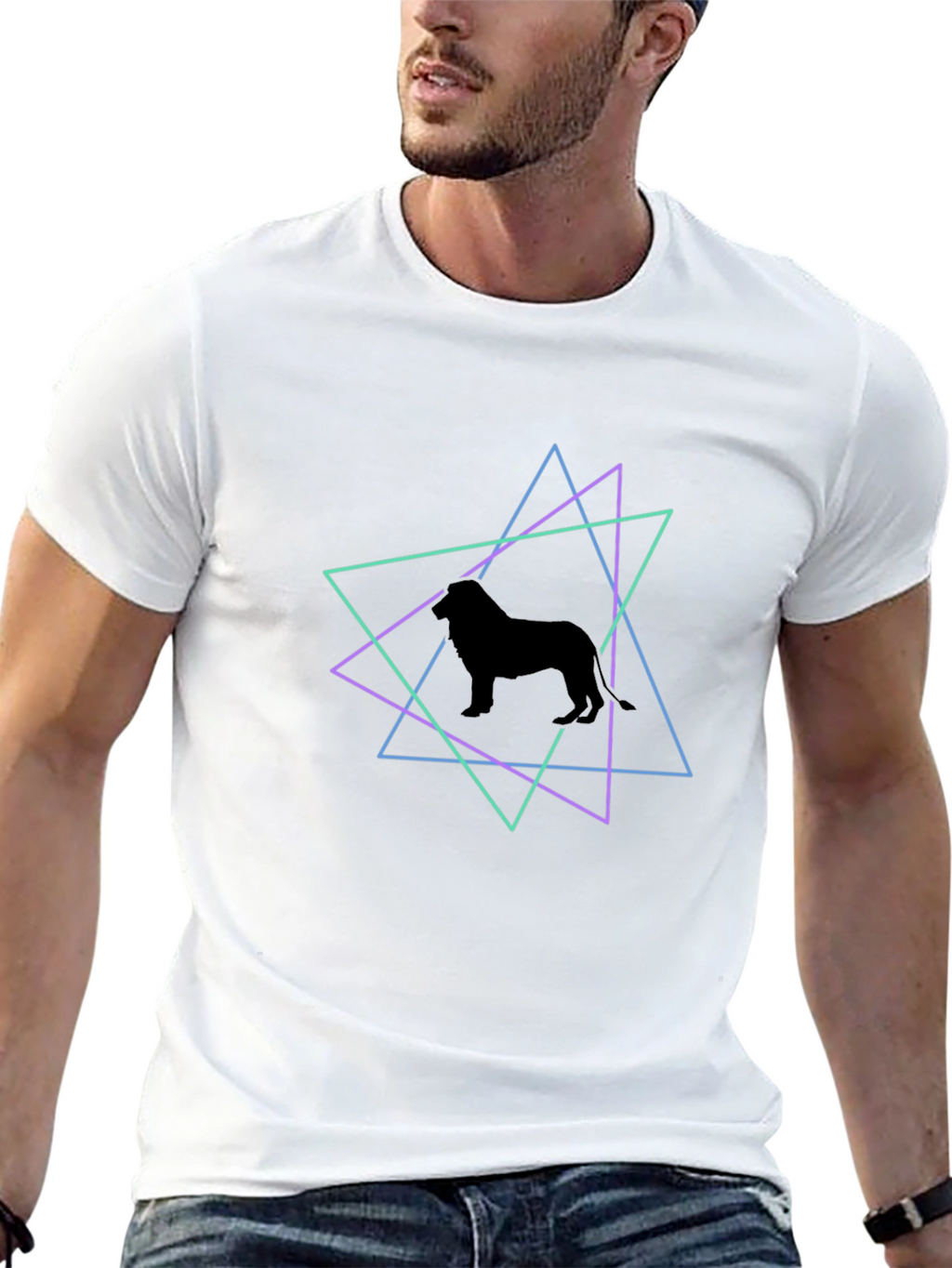 Geometric Dog Silhouette T-Shirt - Black