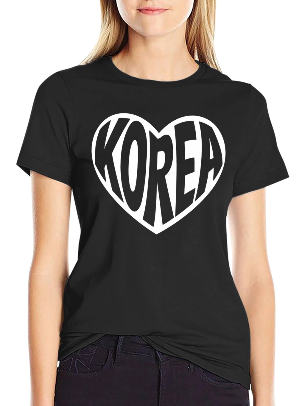Korea Heart Graphic Tee - Black Cotton T-Shirt