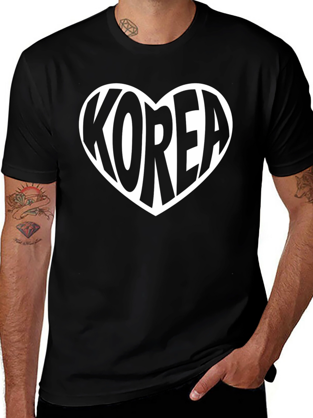 Korea Heart Graphic Tee - Black Cotton T-Shirt
