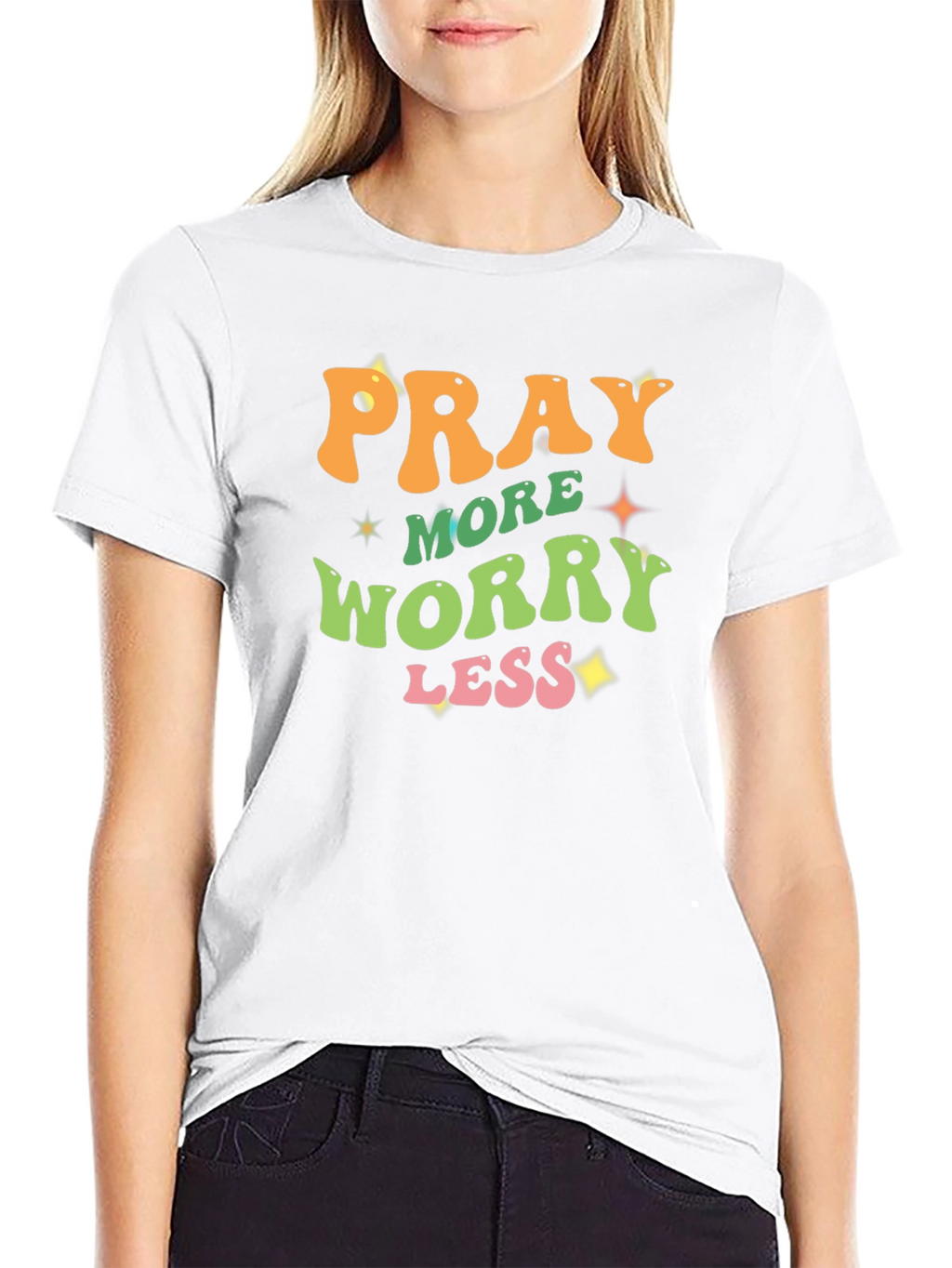 Pray More Worry Less Black T-Shirt