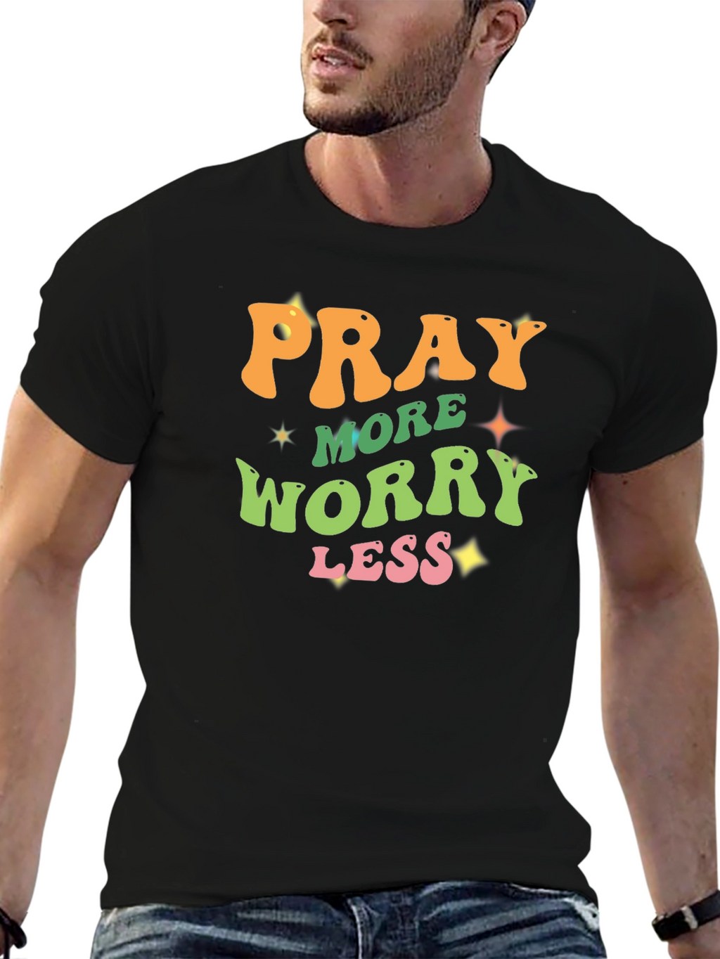 Pray More Worry Less Black T-Shirt
