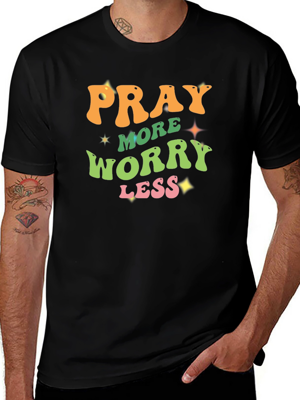 Pray More Worry Less Black T-Shirt
