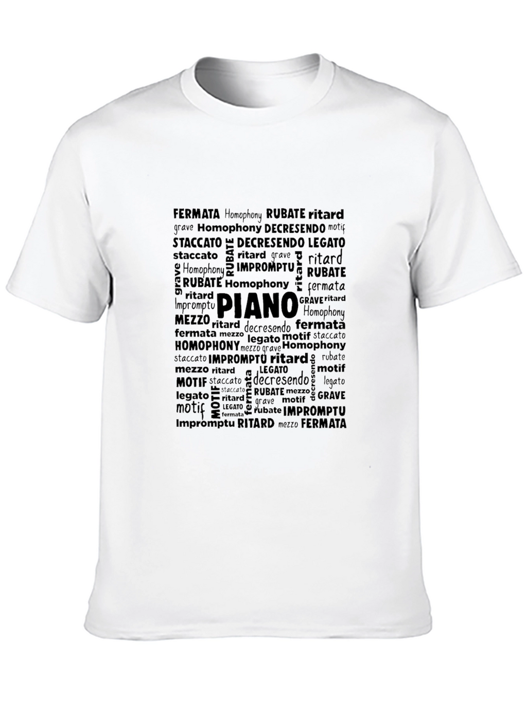 Piano Music Word Art Graphic T-Shirt
