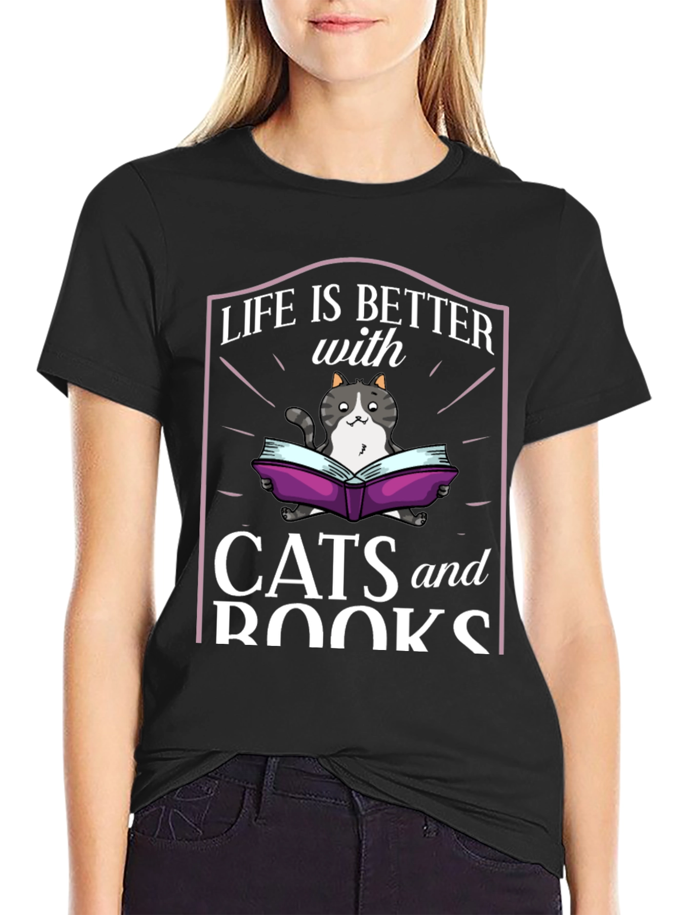 Life is Better with Cats and Books T-Shirt