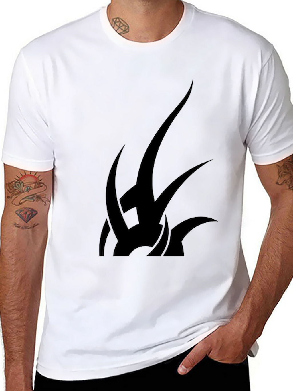 Black T-Shirt with Abstract Tribal Design
