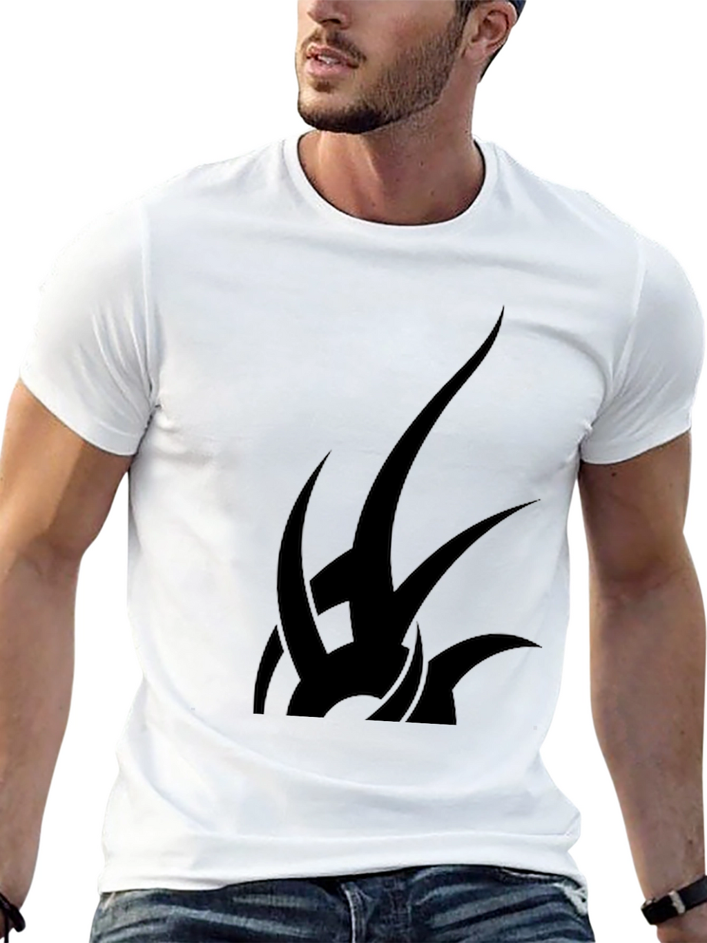 Black T-Shirt with Abstract Tribal Design