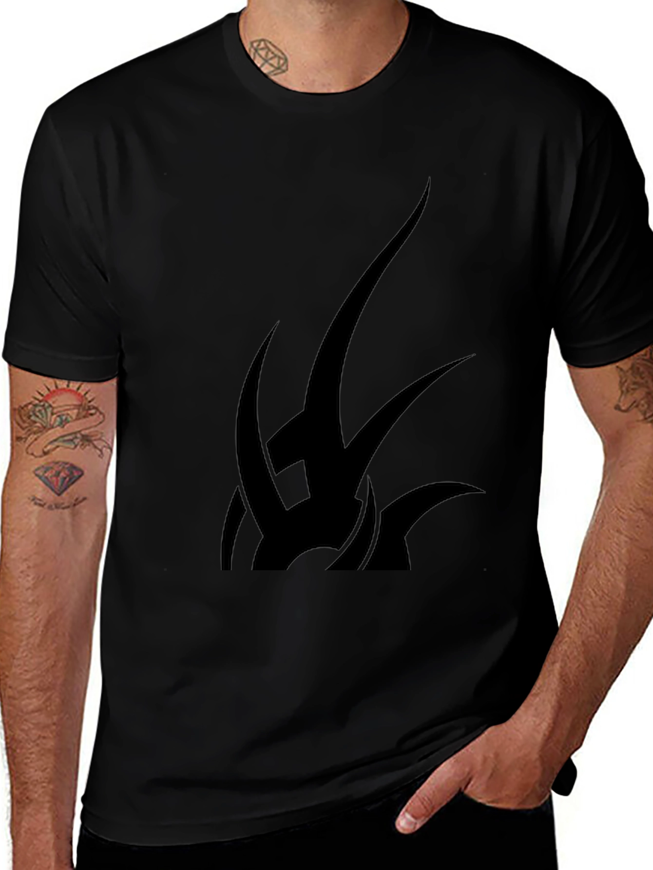 Black T-Shirt with Abstract Tribal Design