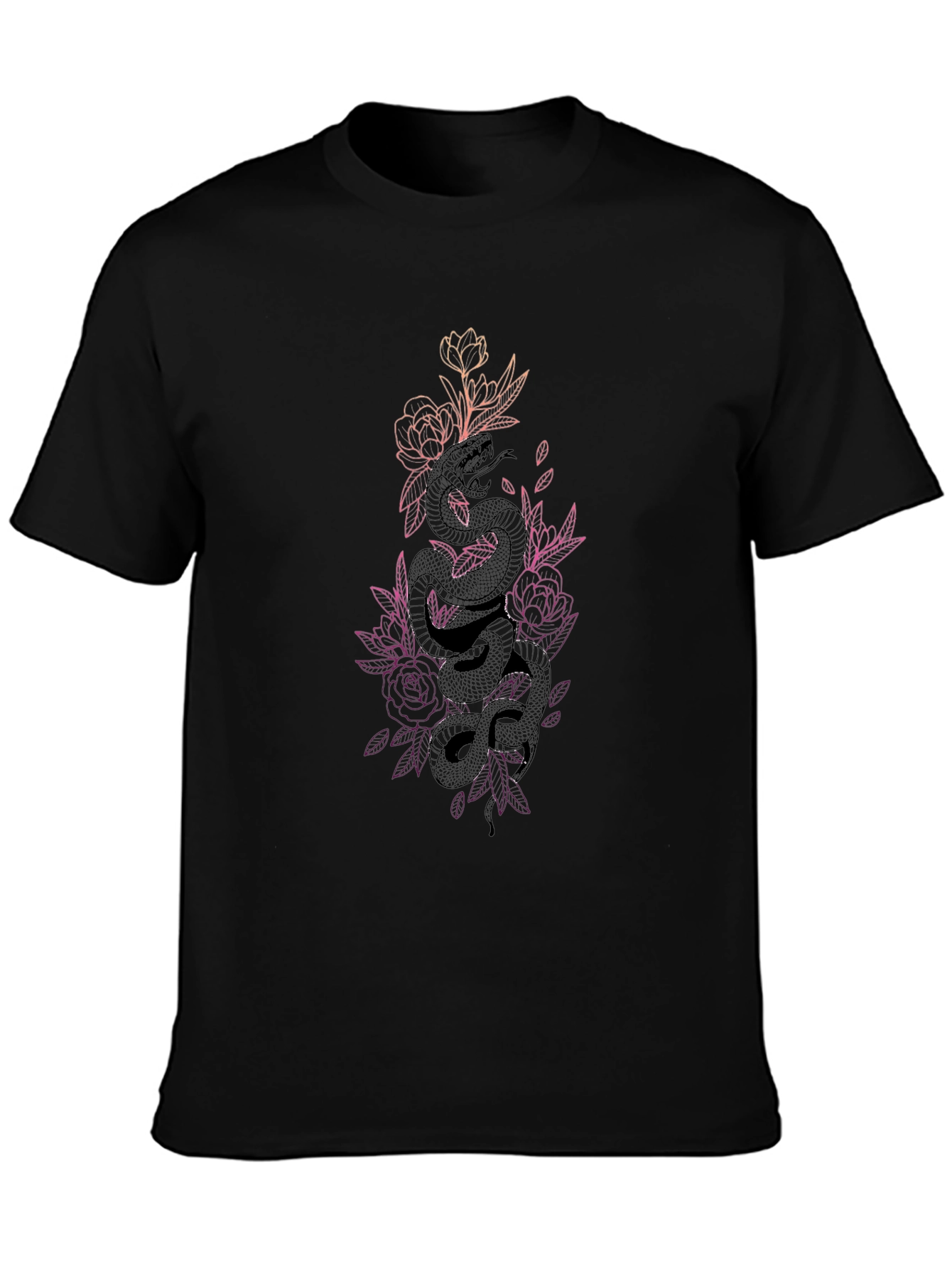 Floral Snake Print T-Shirt - Black