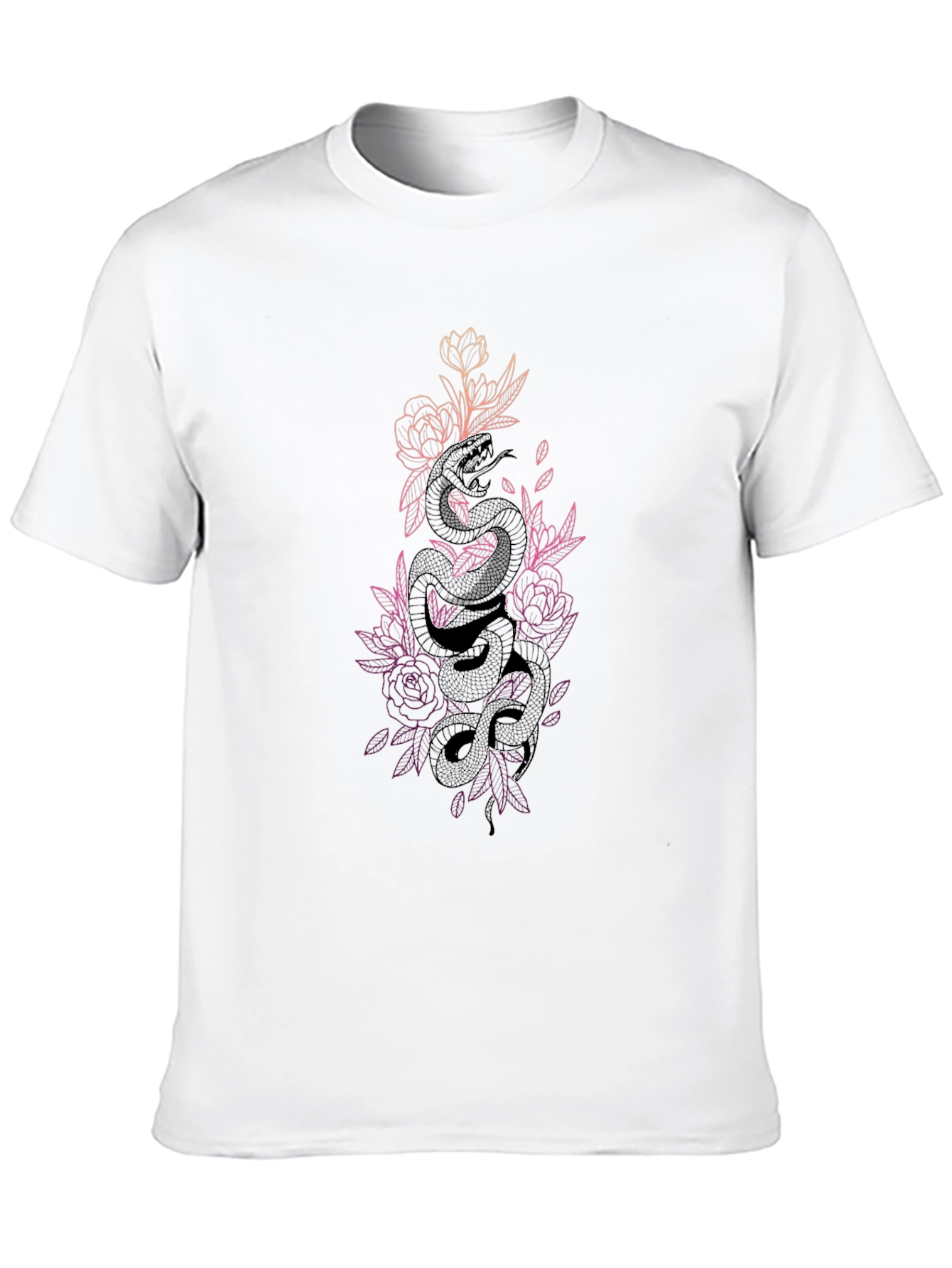 Floral Snake Print T-Shirt - Black