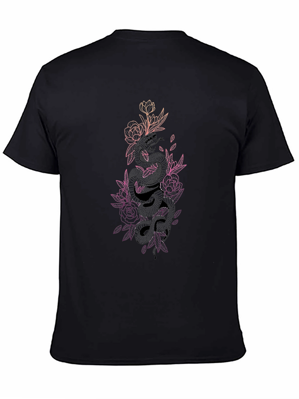 Floral Snake Print T-Shirt - Black