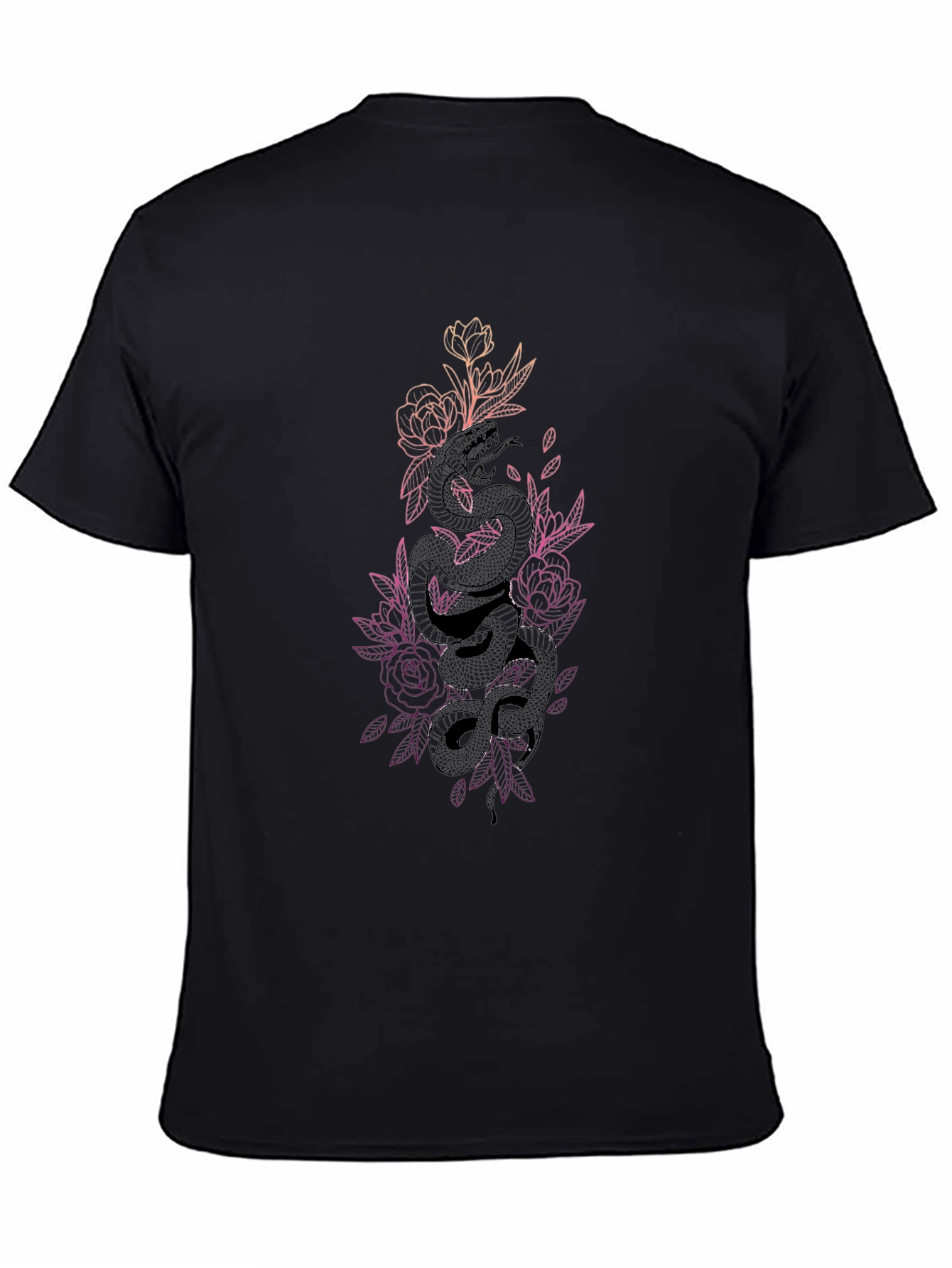 Floral Snake Print T-Shirt - Black