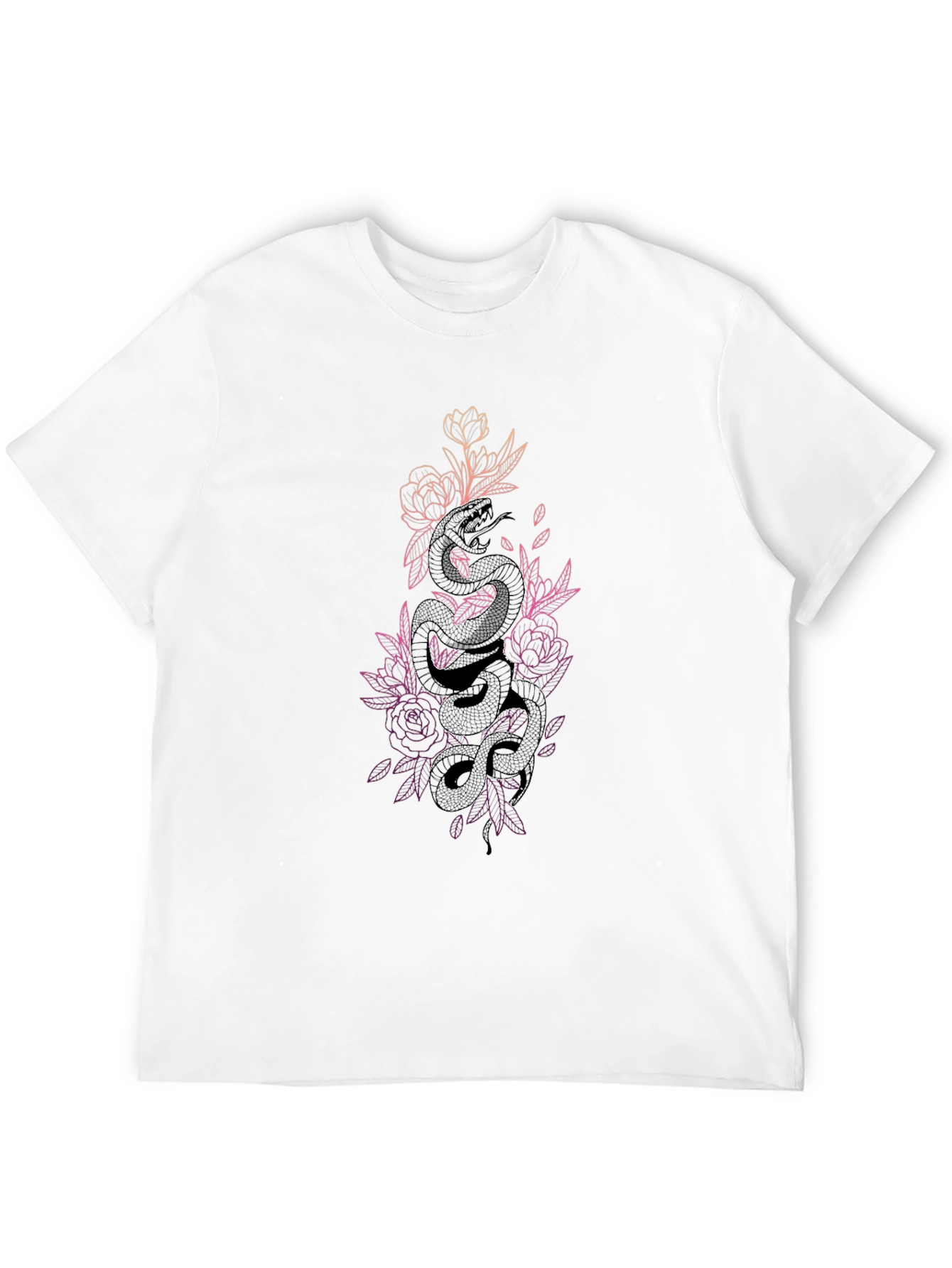 Floral Snake Print T-Shirt - Black