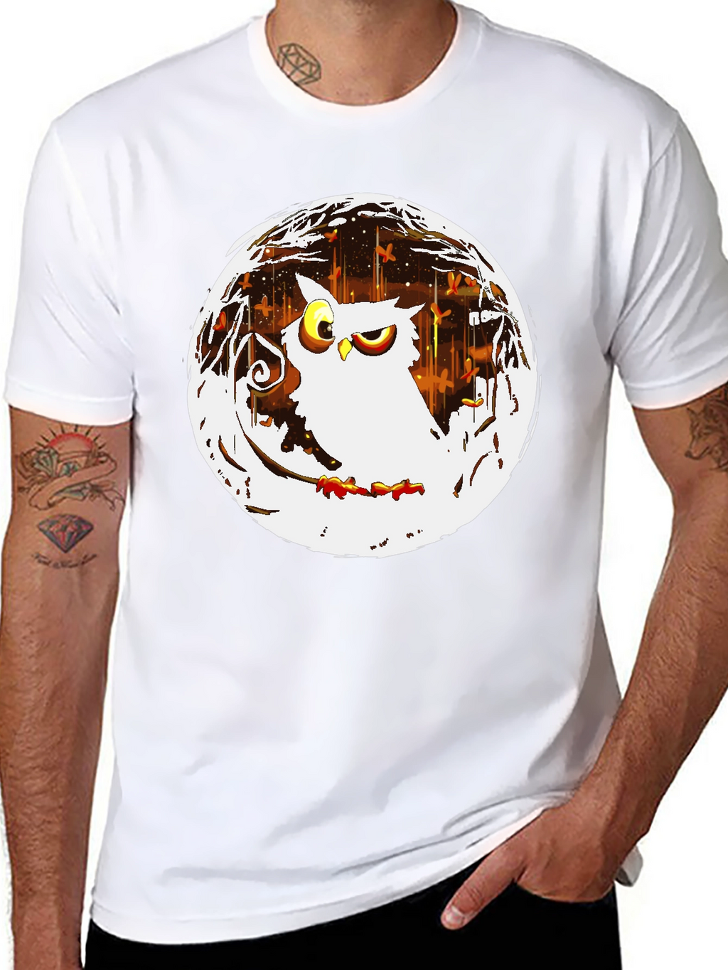 Owl in the Moonlight Graphic T-Shirt - Black