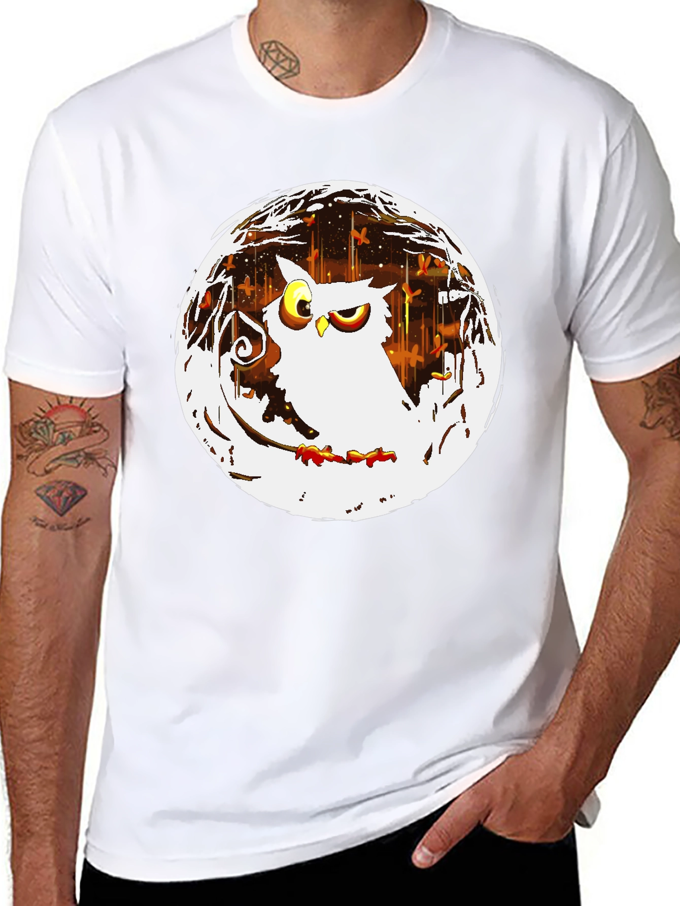 Owl in the Moonlight Graphic T-Shirt - Black