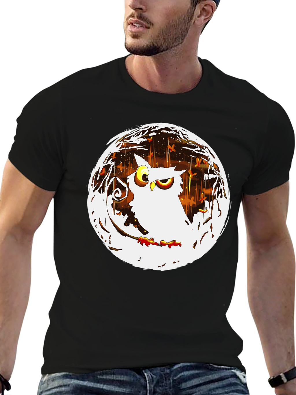 Owl in the Moonlight Graphic T-Shirt - Black
