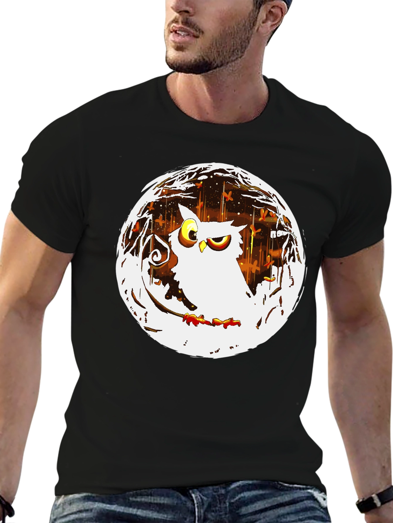 Owl in the Moonlight Graphic T-Shirt - Black