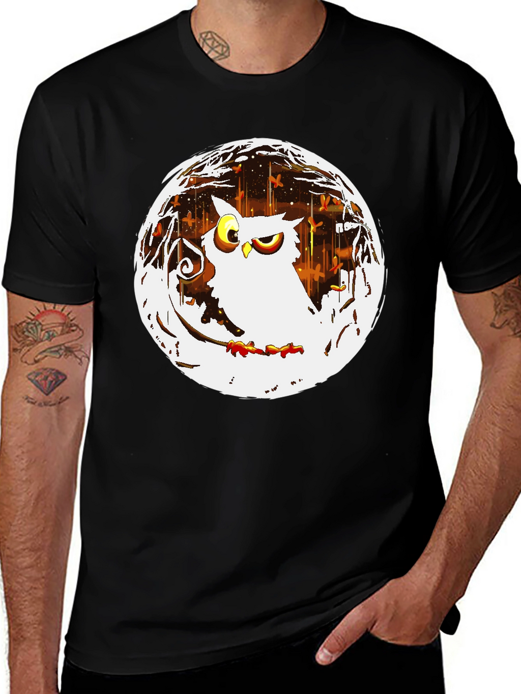 Owl in the Moonlight Graphic T-Shirt - Black