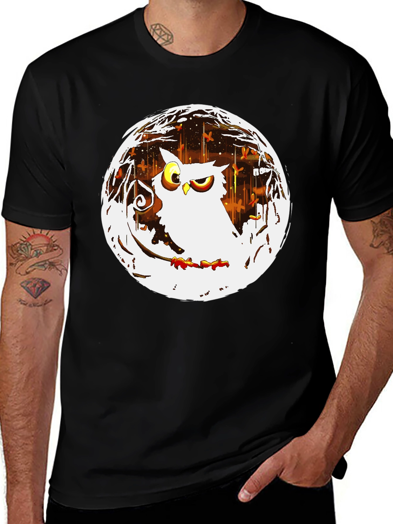 Owl in the Moonlight Graphic T-Shirt - Black