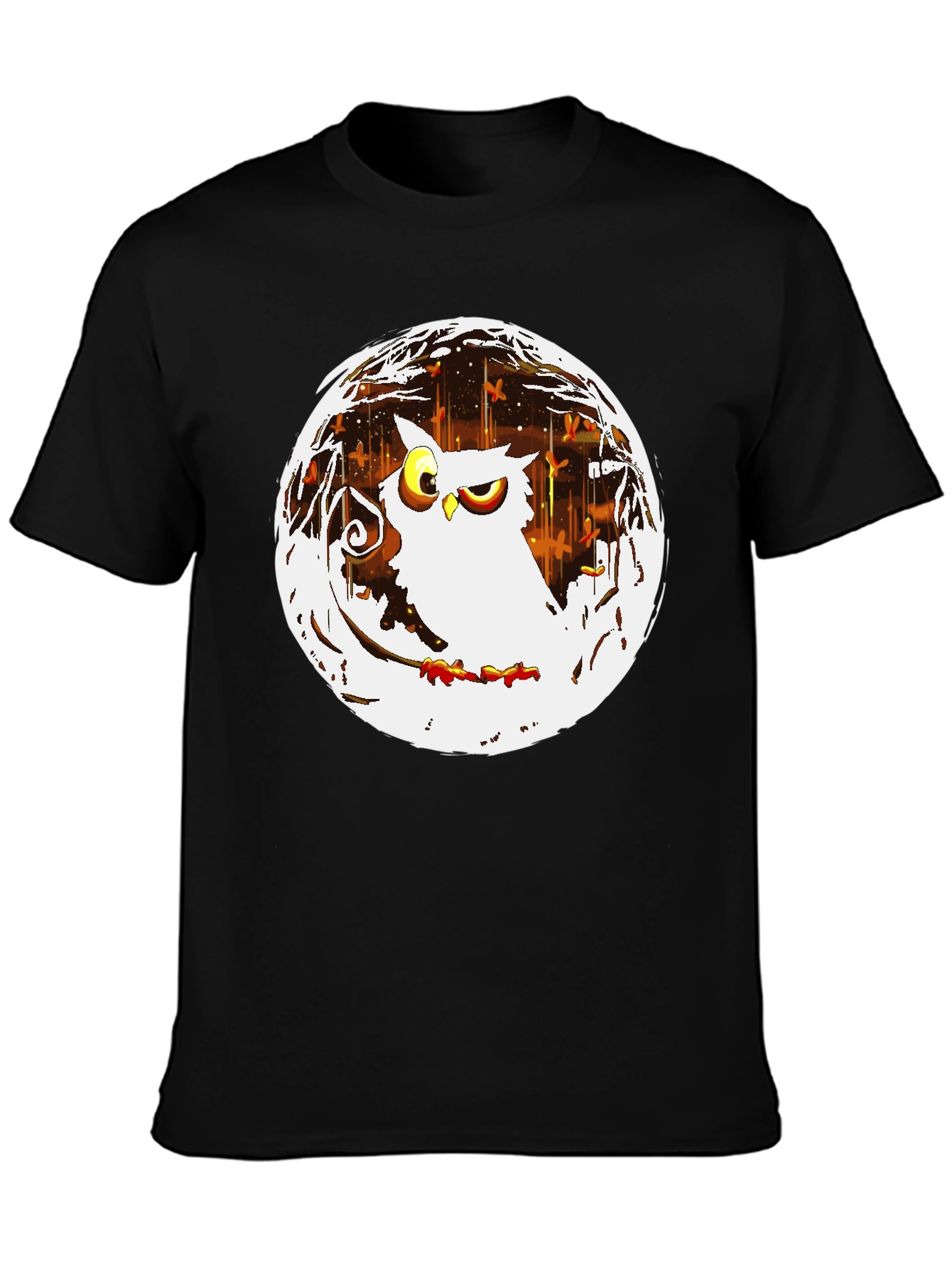 Owl in the Moonlight Graphic T-Shirt - Black