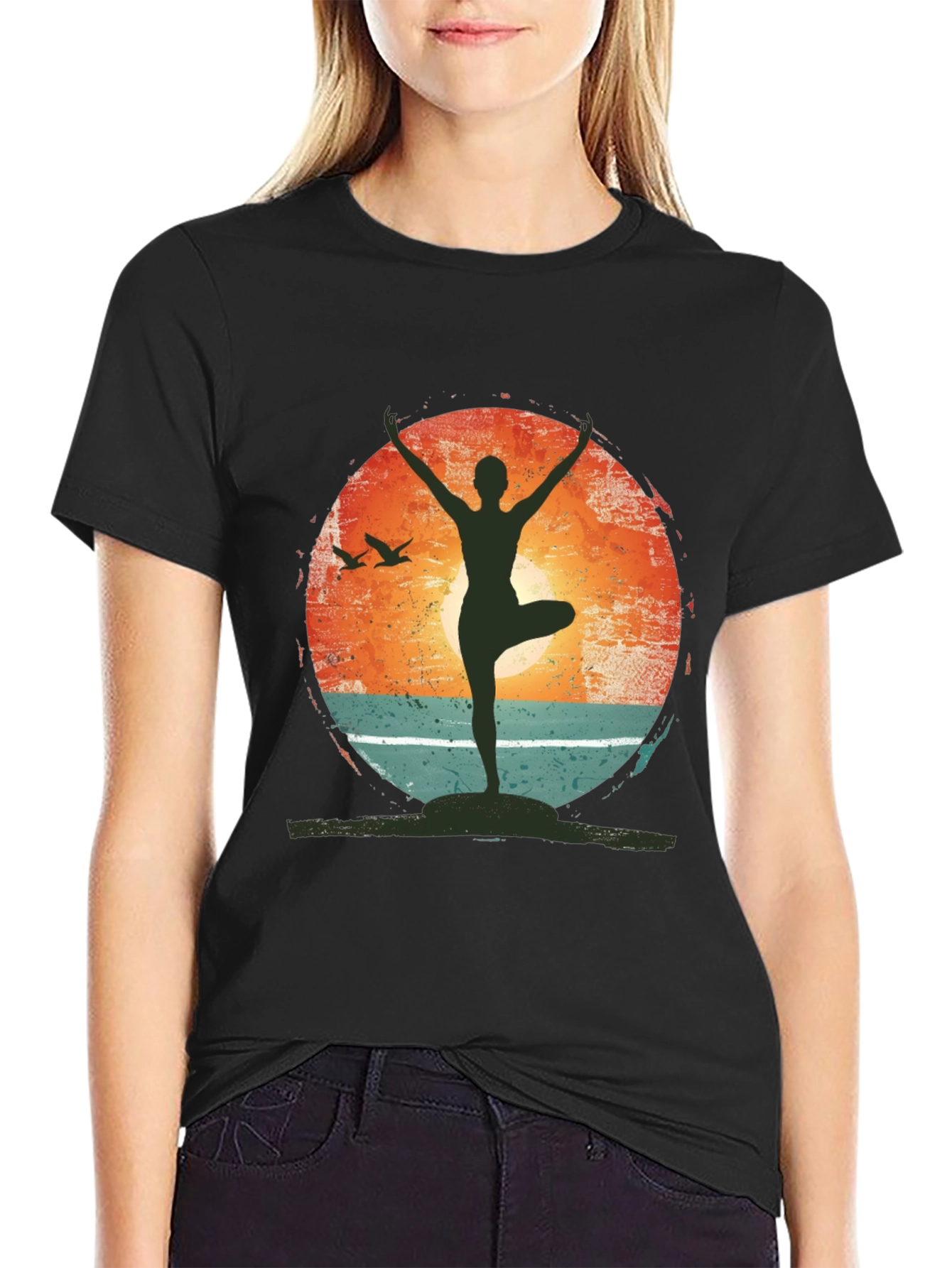 Yoga Pose Graphic T-Shirt - Nature Sunset Design