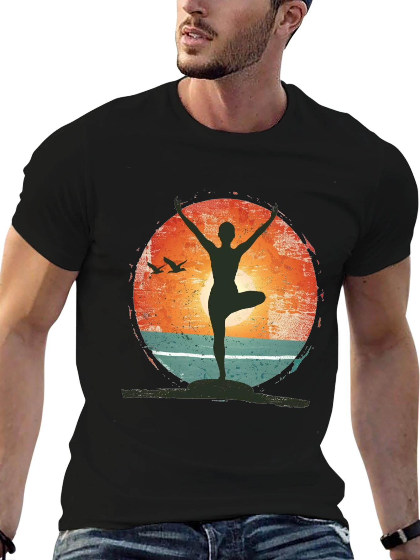 Yoga Pose Graphic T-Shirt - Nature Sunset Design