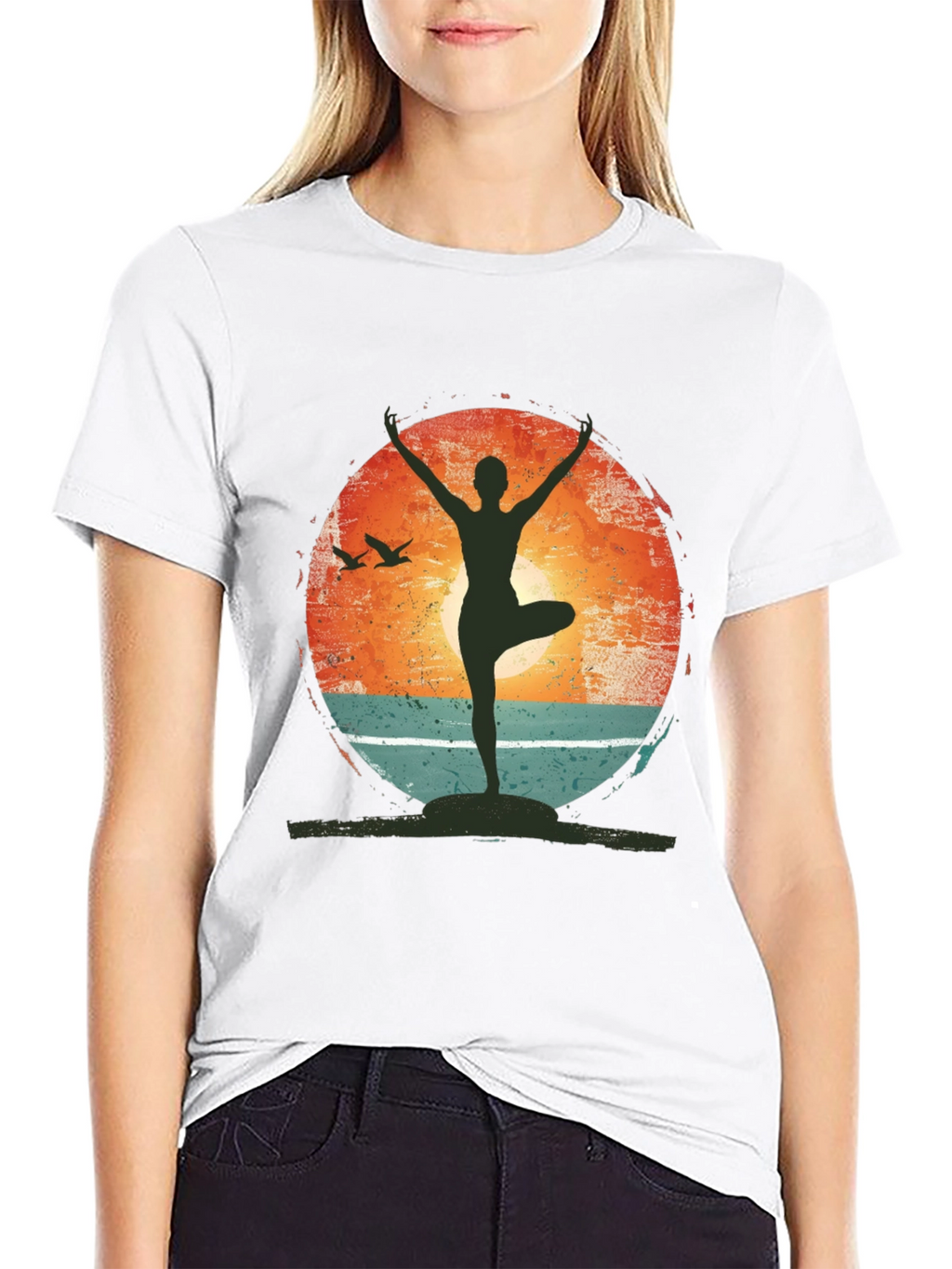 Yoga Pose Graphic T-Shirt - Nature Sunset Design