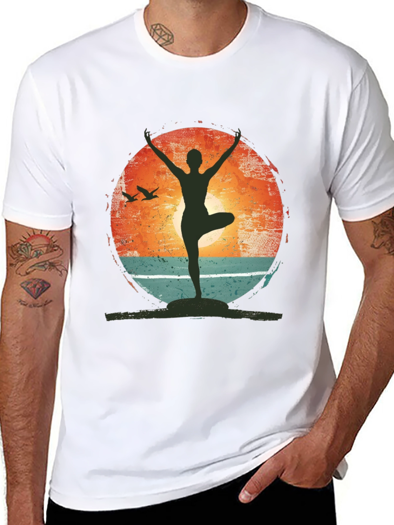 Yoga Pose Graphic T-Shirt - Nature Sunset Design