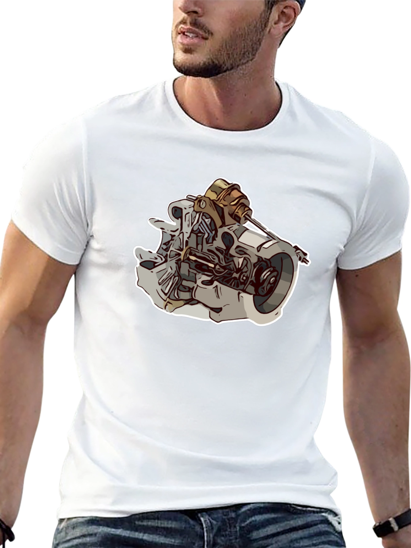 Engine Graphic Black T-Shirt for Men