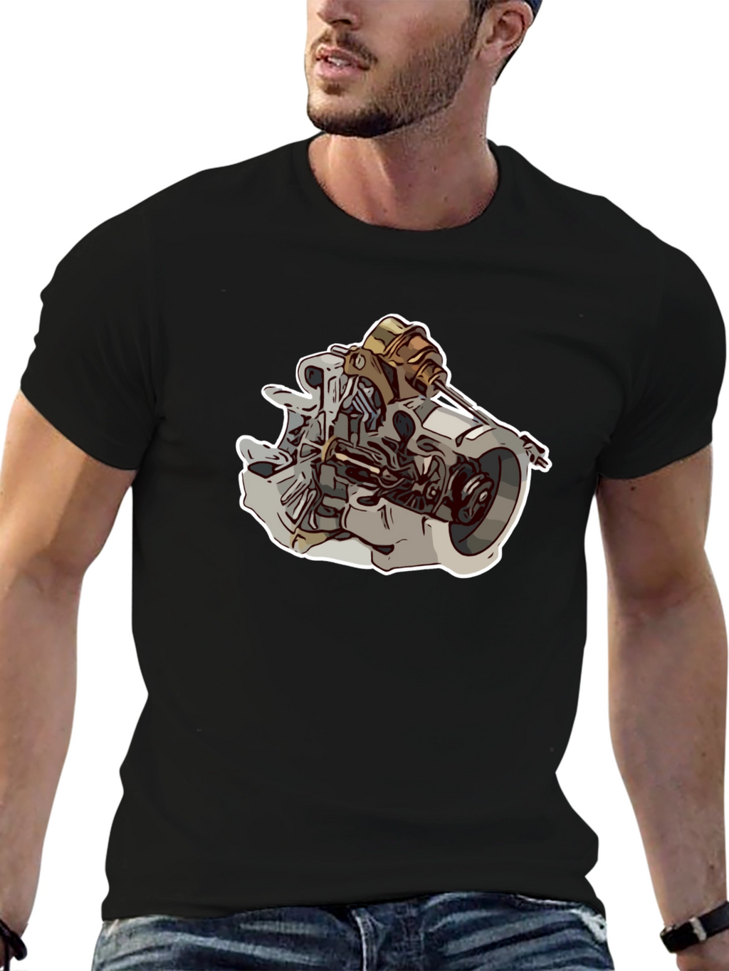 Engine Graphic Black T-Shirt for Men