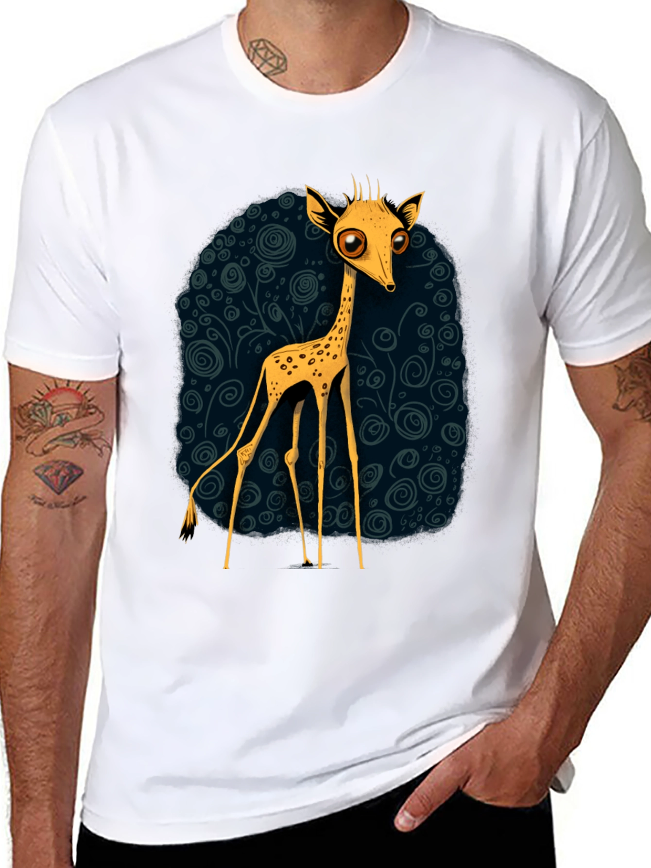 Cartoon Giraffe Graphic Tee - Quirky Black T-Shirt