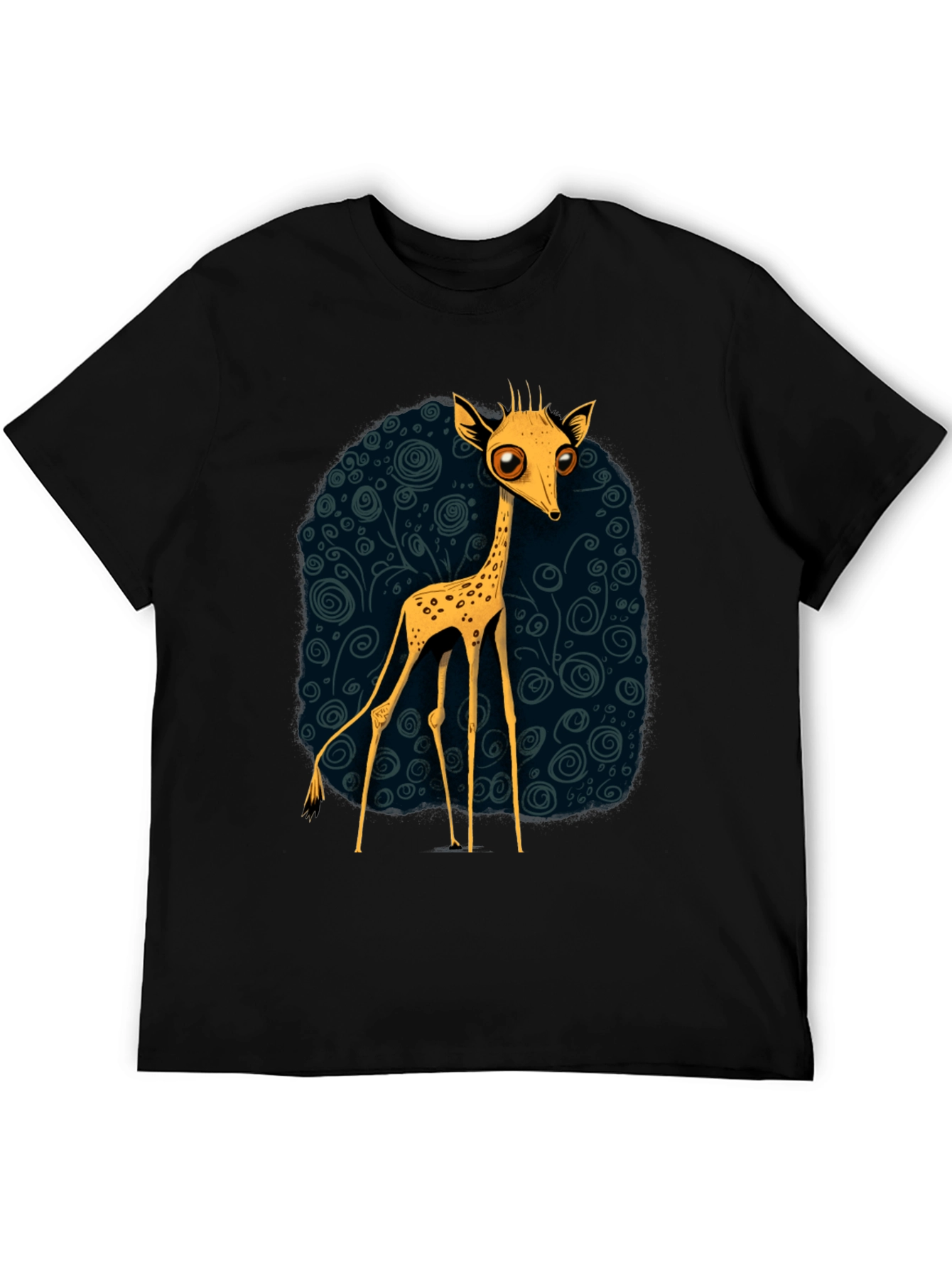 Cartoon Giraffe Graphic Tee - Quirky Black T-Shirt