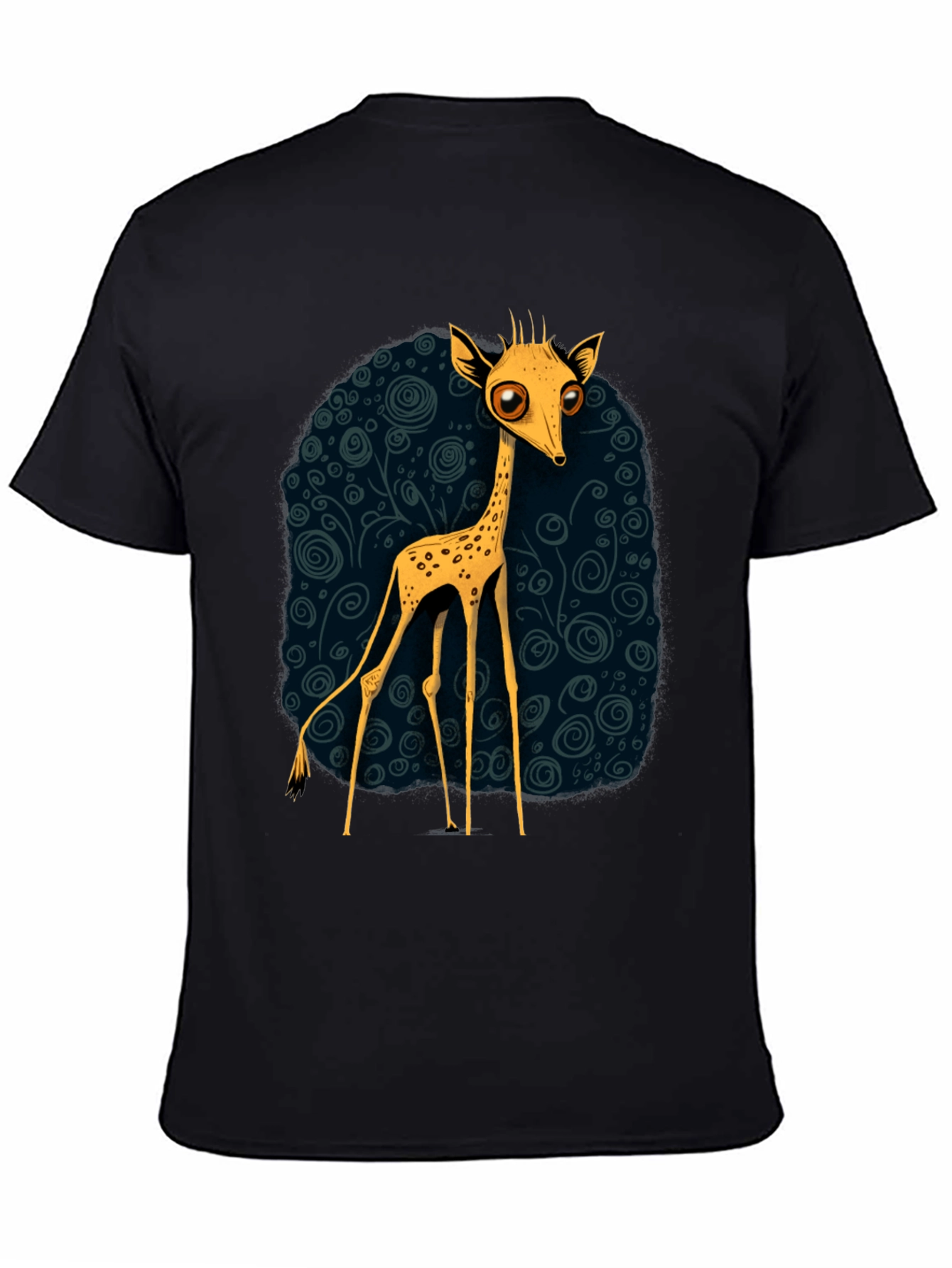 Cartoon Giraffe Graphic Tee - Quirky Black T-Shirt
