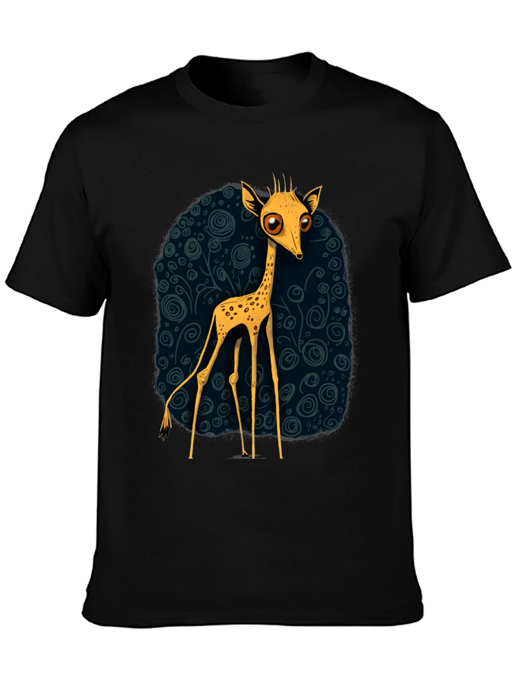 Cartoon Giraffe Graphic Tee - Quirky Black T-Shirt