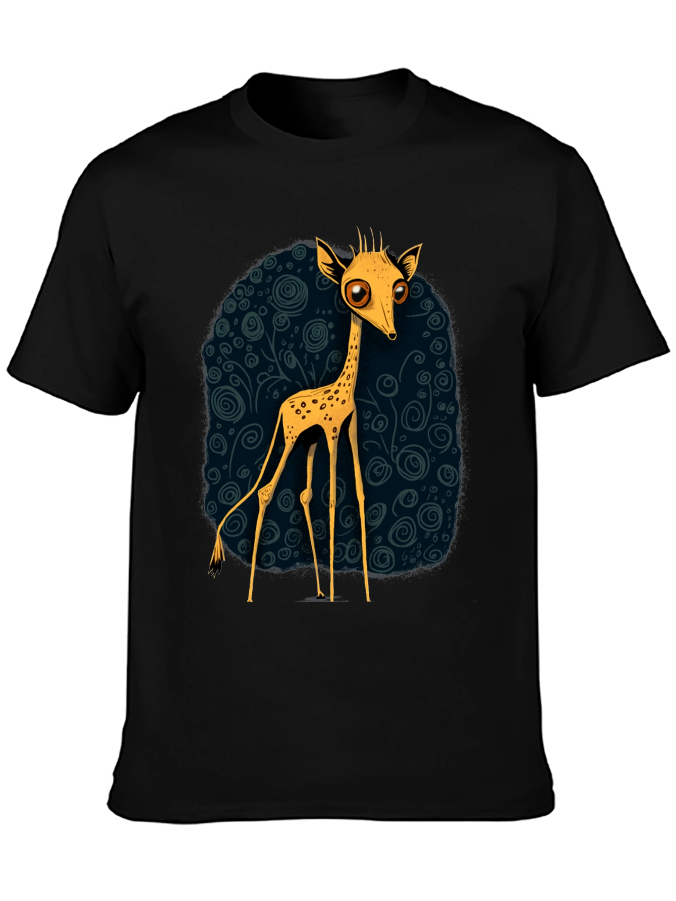 Cartoon Giraffe Graphic Tee - Quirky Black T-Shirt
