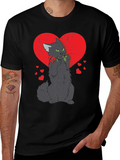 Romantic Cat Graphic Tee - Black T-Shirt