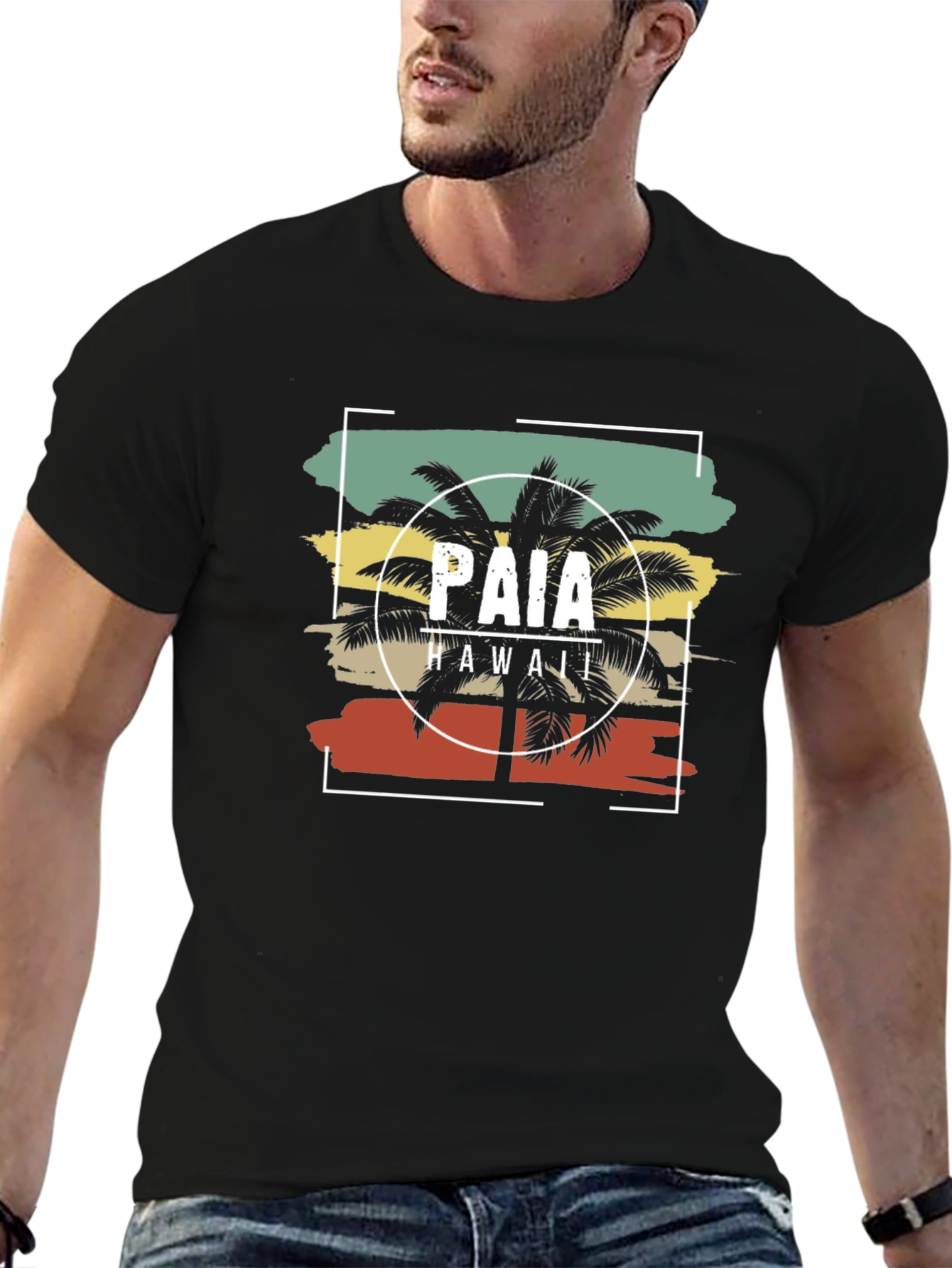 Paia Hawaii Retro Palm Tree Graphic T-Shirt