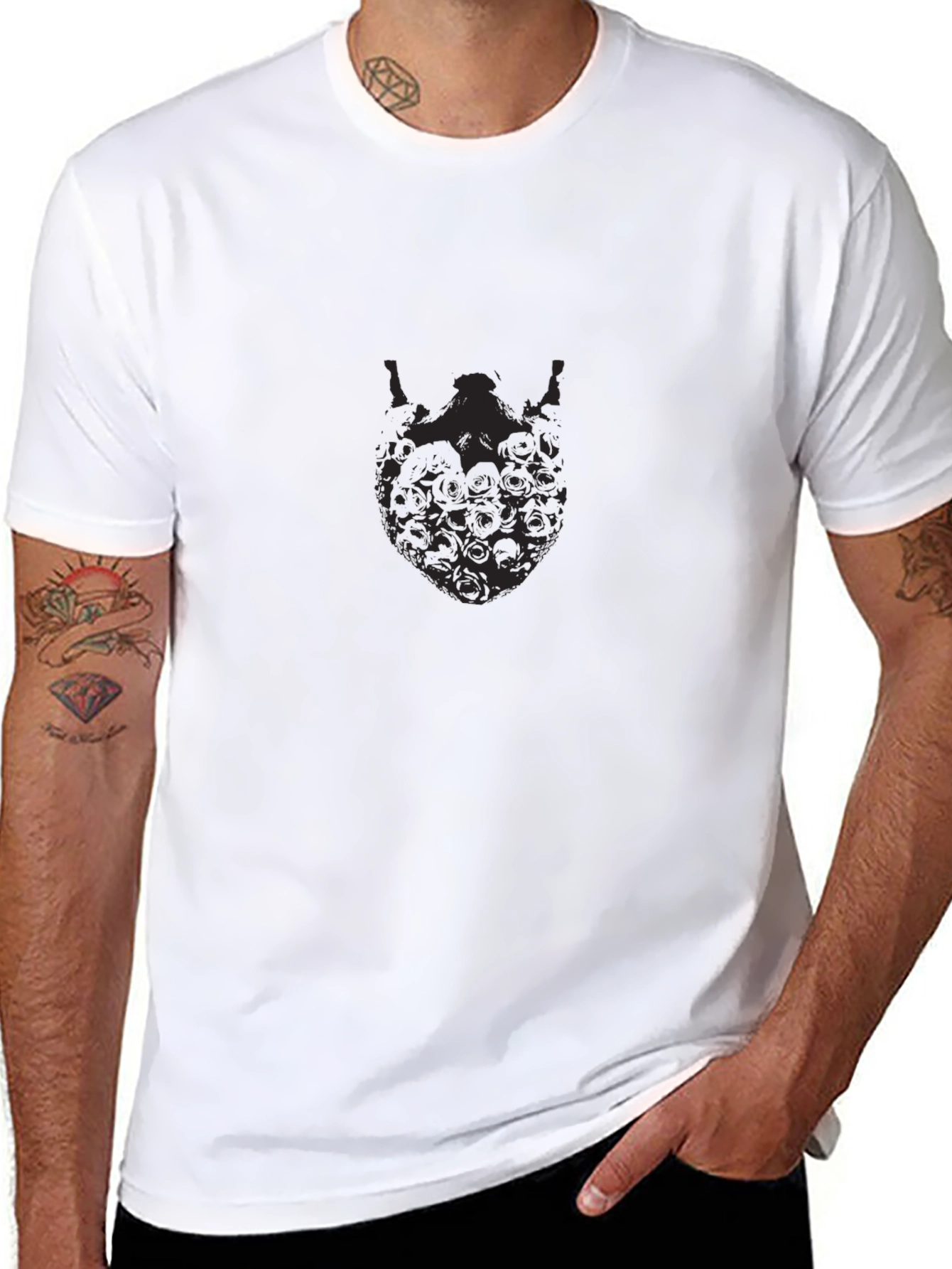 Mens Black Graphic Tee - Skull Beard Design